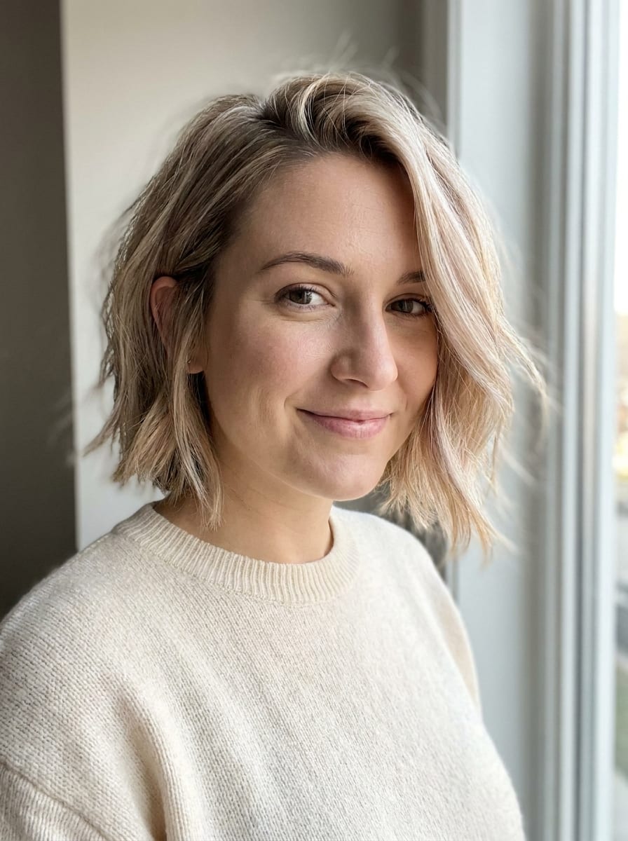 Blonder Short Bob mit eingesteckter Seite - Blonde Kurzhaarfrisur